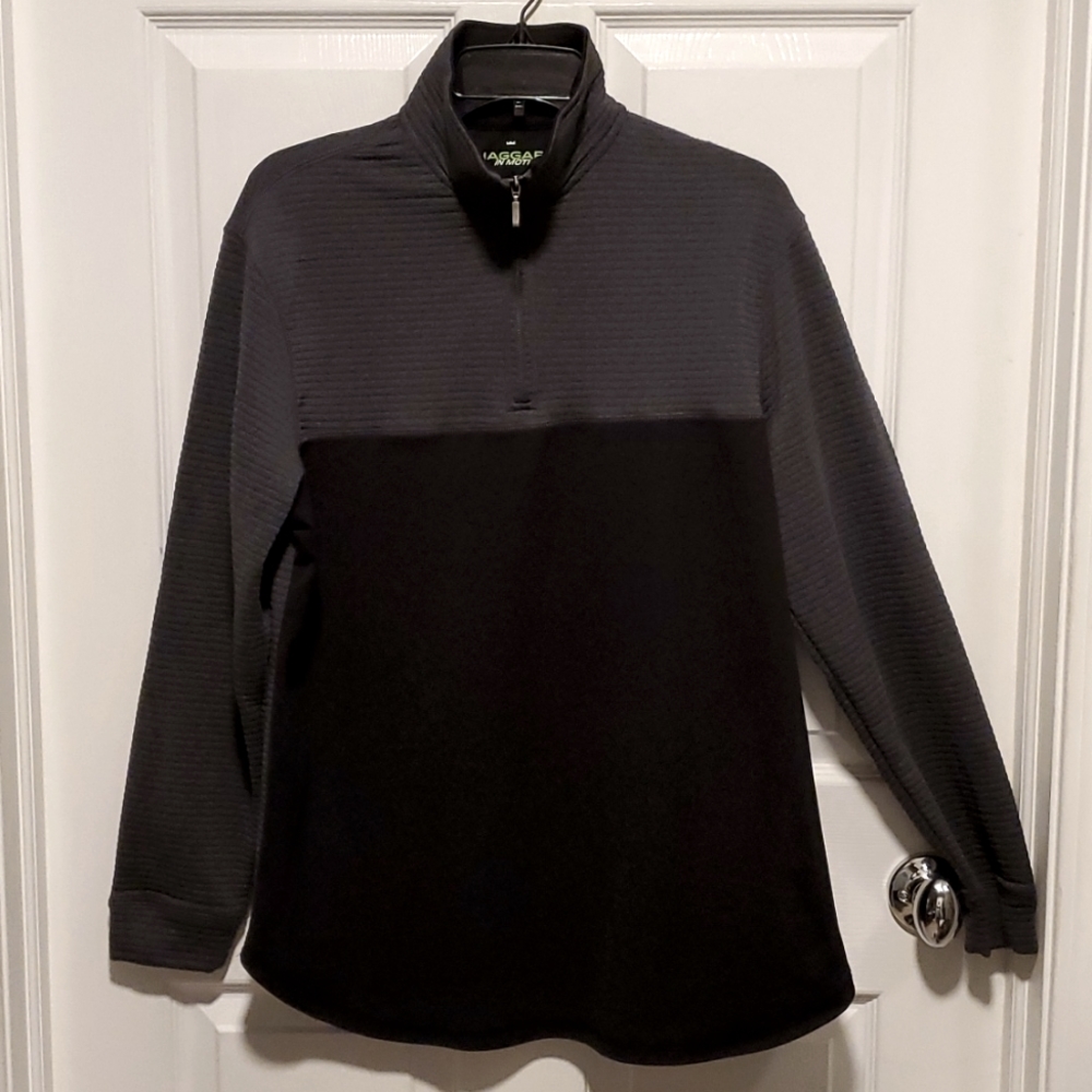 Haggar In Motion Men's Half-Zip Gray/Black Pullover Fleece - Size Medium